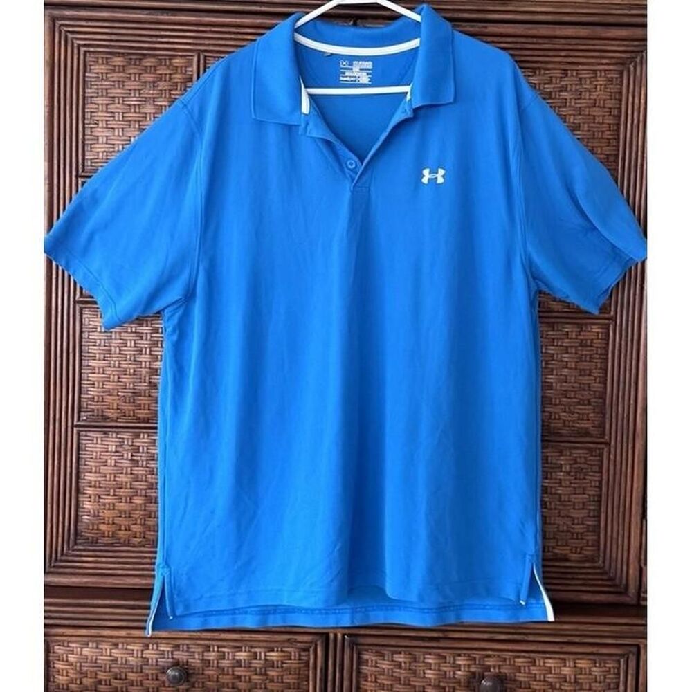 Under Armour HeatGear Men’s 2XL Blue Golf Polo Shirt Loose Fit Short Sleeve